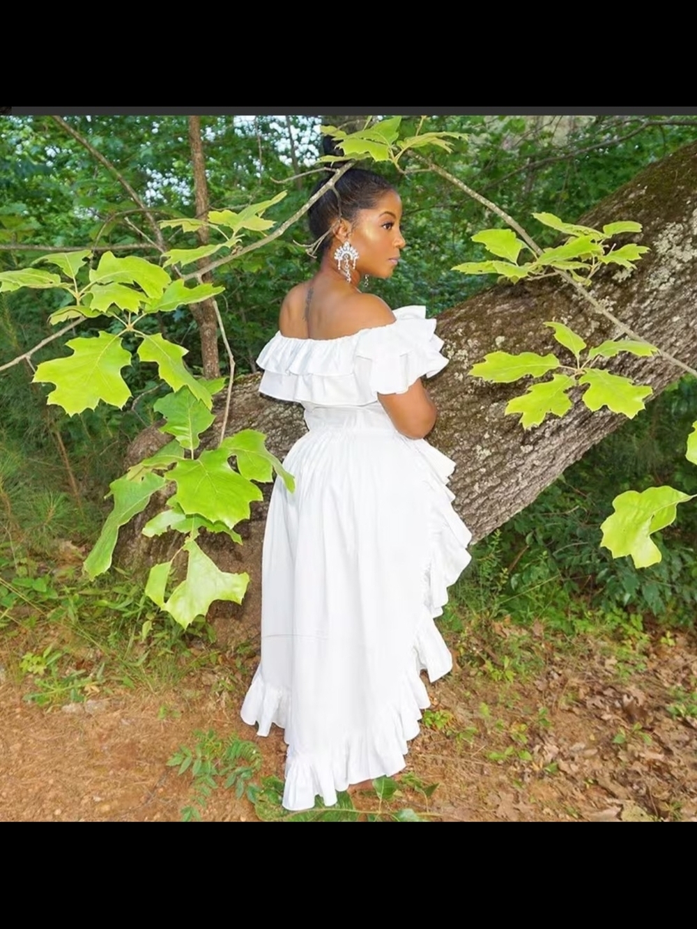 Off-Shoulder Ruffle High-Low Blouse in White - Picture 2 of 7